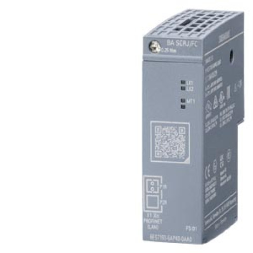 SIMATIC ET 200SP, BusAdapter: BA SCRJ/FC, media converter FOC-CU 1x SCRJ FO connection and, 1x FastConnect (FC) con 6ES7193-6AP40-0AA0